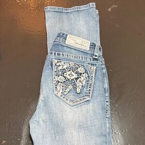 Grace in LA Light Blue Boot Cut Jeans with Embroidery